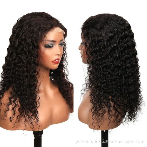 5x5 Transparent Lace Closure Human Hair Wig Vendors Natural Color Brazilian Water Wave Front Wigs For Black Women 180% Density